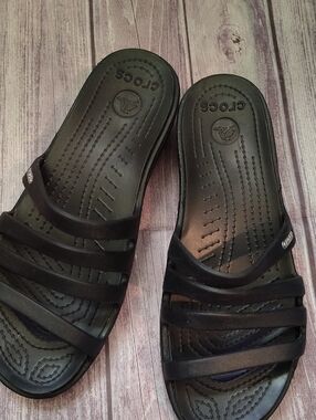 CROCS Ladies Black Slide Sandals with Triple Straps